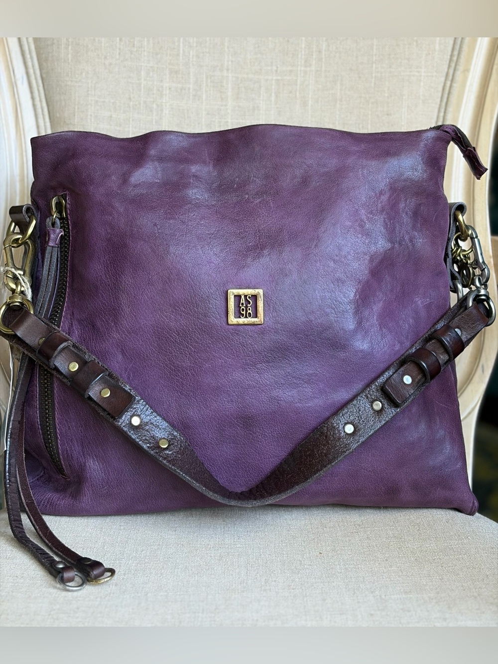 New With Tags A.S.98P Leather Top Handle Shoulder Strap Bag - Both Removable